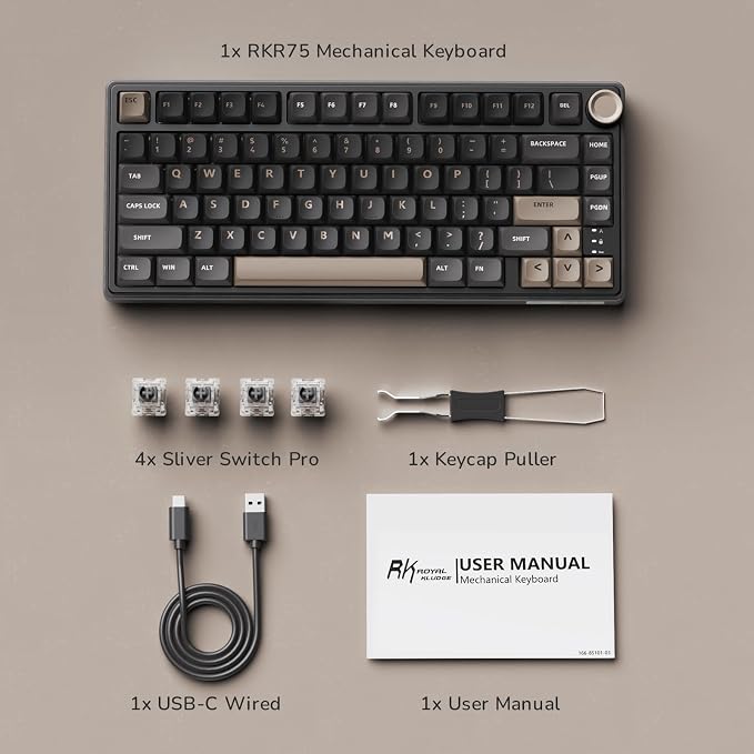 RK ROYAL KLUDGE R75 Wired Mechanical Keyboard with Volume Knob, 75% Mechanical Gaming Keyboard Gasket Mount, Hot Swappable Silver Switch, MDA Profile PBT Keycaps, Creamy Keyboards, Black - Image 8