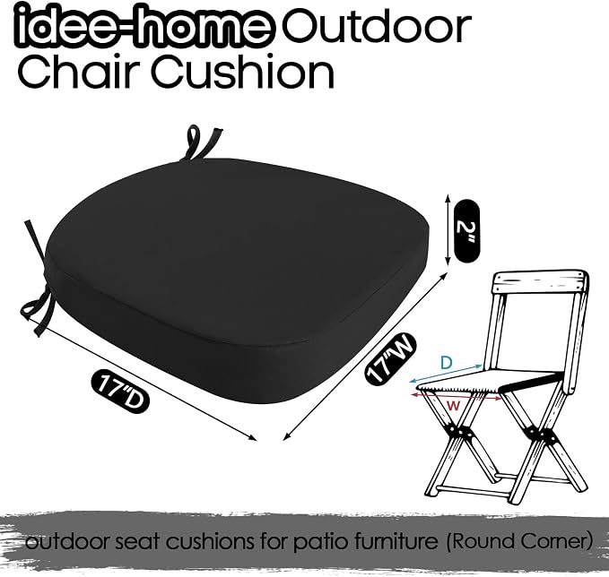 idee-home Outdoor Chair Cushions Set of 4, 17" x 17" D-Shaped | Thick Outdoor Seat Cushions Waterproof Patio Furniture with Ties Dining Pads - Image 8