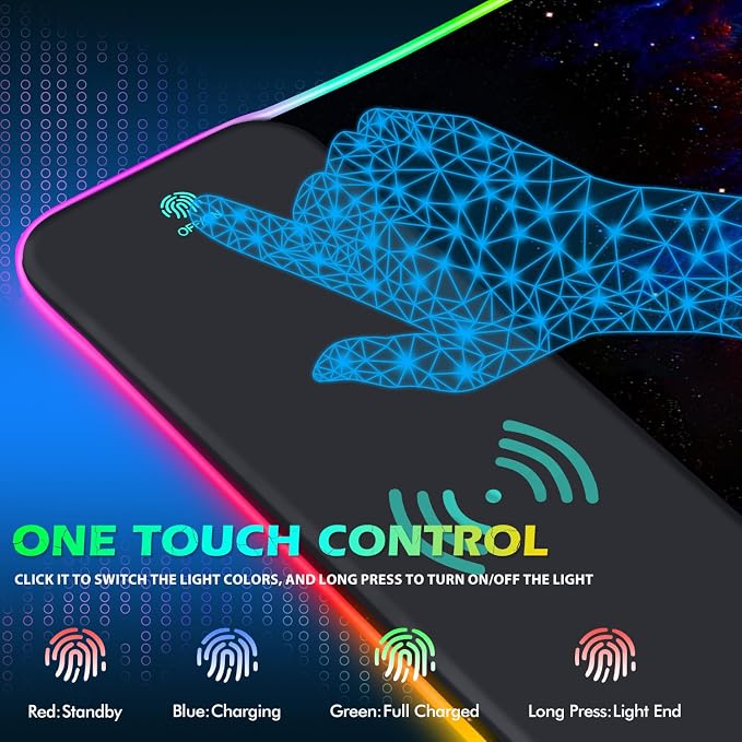 ToLuLu RGB Wireless Charging Gaming Mouse Pad, 7.5/10/15W 10 Light Modes LED Mouse Pad Computer Keyboard Mat Mousepad, 800x300x4MM Extended Large Desk Pad Desk Mat for Gamer, Red Blue Galaxy - Image 4
