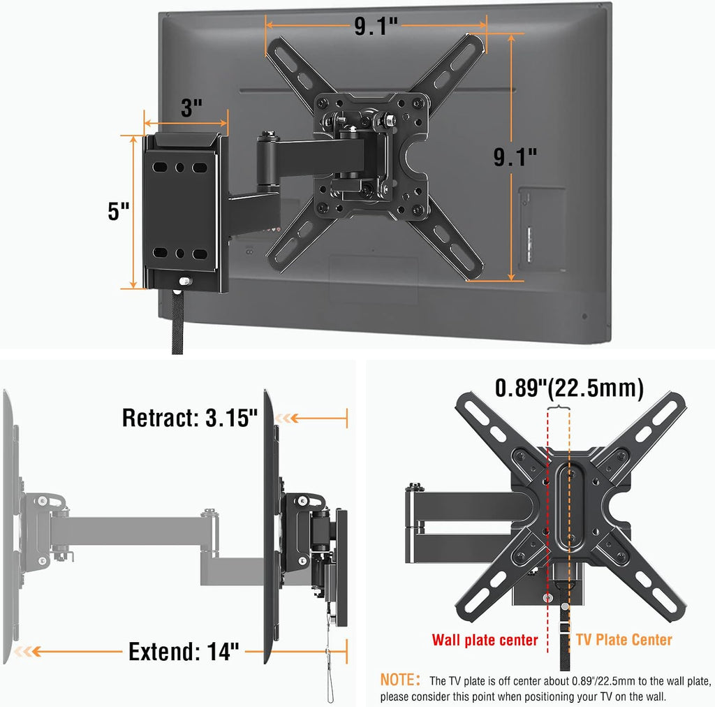 Lockable RV TV Mount for 13-43" TVs, Dual Wall Plates for Camper Trailer - Image 5