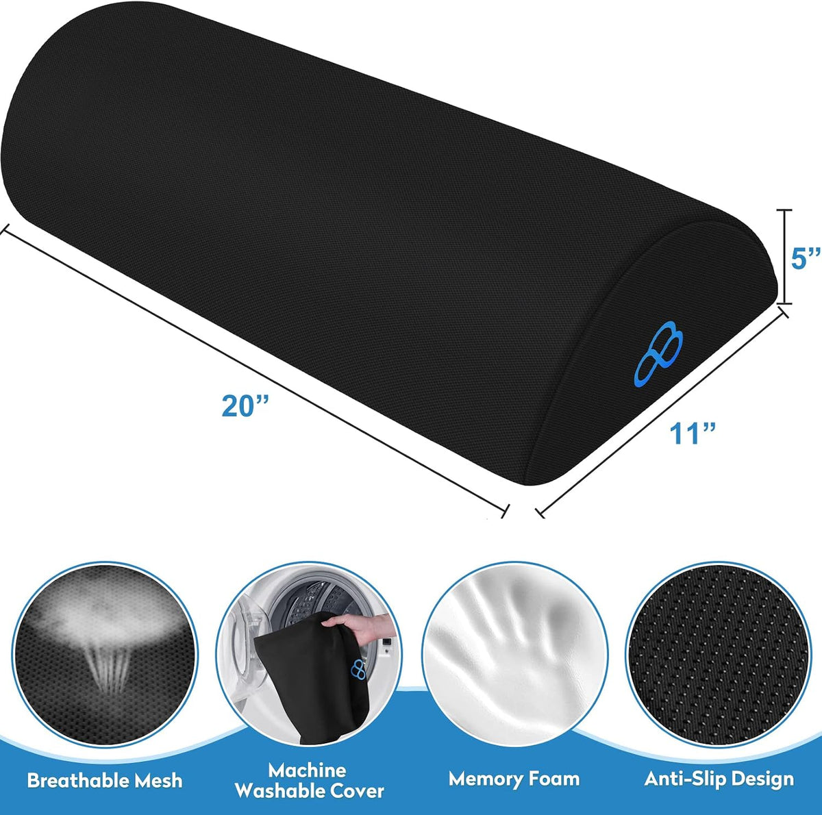 Foot Rest Ergonomic Pillow for Under Desk at Work, Black/X-Large - Image 2