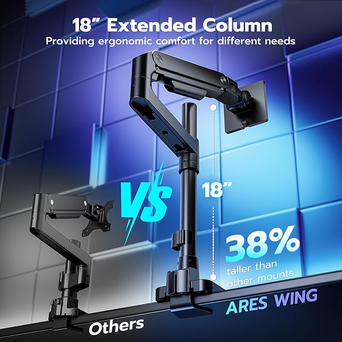Single Monitor Arm Desk Mount for 17-49 Inch Monitors, Black | Heavy Duty Monitor Mount Stacked Monitor Arm Desk Holds 44 lbs - Image 2