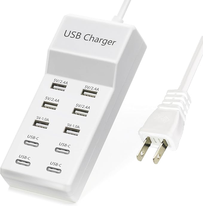 USB Charger,50W USB Charging Station with 10-Port (6 USB-A Port & 4 USB-C Port) Compatible with iPhone 15/14/13/13pro Max 12/12 Mini/12Pro/12 Pro Max/11,Tablets, Smartphones White | Desktop Charging Station by Wyssay