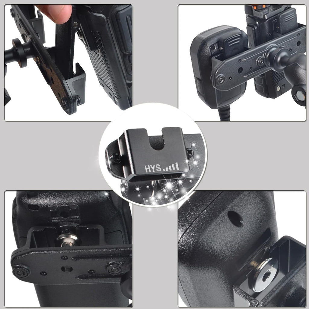 HYS Heavy Duty Drill Base Tablet Handheld CB Radio/Mic Holder Truck Mount, Aluminum 360° Adjustable 2-Stage Stand for Commercial Vehicles Car and Wall, for Handheld CB Radio&Mic with Clip/Round Knob - Image 4