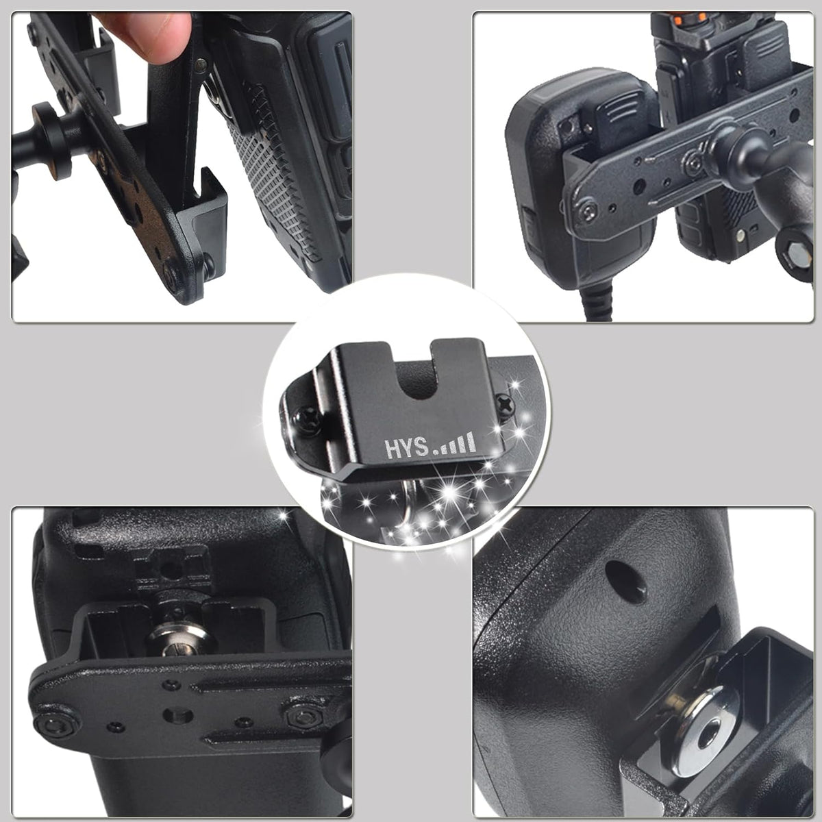 HYS Heavy Duty Drill Base Tablet Handheld CB Radio/Mic Holder Truck Mount, Aluminum 360° Adjustable 2-Stage Stand for Commercial Vehicles Car and Wall, for Handheld CB Radio&Mic with Clip/Round Knob - Image 4