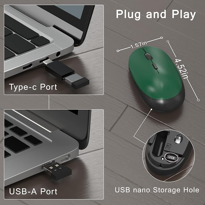 Colorful MPTOG Wireless Computer Keyboard and Mouse Combo (Dark Green) | Retro Round Typewriter Keycaps, Power Switch, Ergonomic Design, 2.4GHz Wireless for Windows, Mac, PC - Image 5