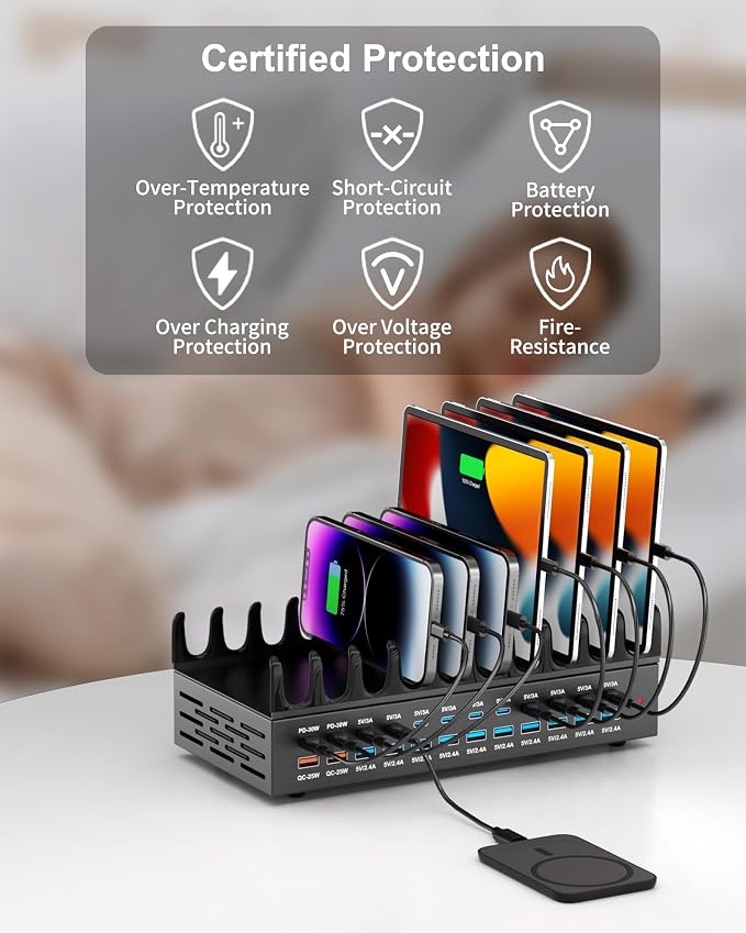 24 Ports 420W Charging Station for Multiple Devices, Iron Alloy USB Charger | with 30W Power Delivery, Multi Fast Charger Dock for Phone Tablet, Home, Office, School - Image 5
