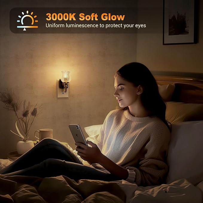 JandCase Night Light, Glass Night Lights Plug into Wall 2 Pack | Dimmable Floral LED Nightlight, 0-100LM Flower Nightlights, Dusk to Dawn Sensor, 1W Vintage Nite Light for Bathroom Gift - Image 5