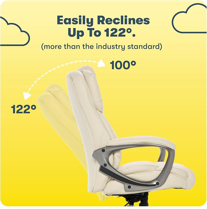 Serta Ergonomic Executive Office Chair with Lumbar Support, Leather Chair | Garret, Back Pain Relief, Foam Seat Cushion, Padded Arms, Adjustable Height and Reclining, Home Desk Chair with Wheels, Beige - Image 7