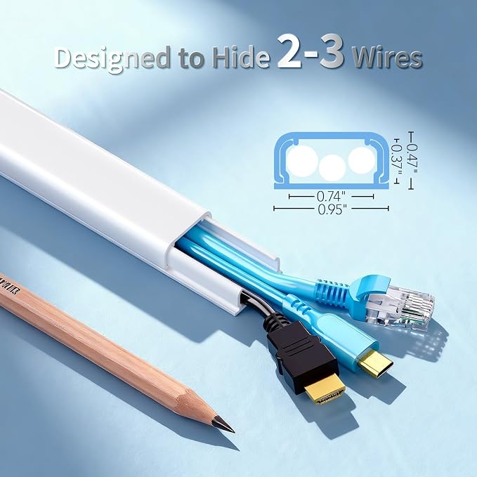 TV Cord Hider, 70.8in Cord Covers for 2-3 Wires on Wall, Paintable Cable Hider Wire Covers for Cords on Wall, Self-Adhesive Cord Hider for Wall Mount Tv to Hide Cords, W0.94 H0.47in, White - Image 2