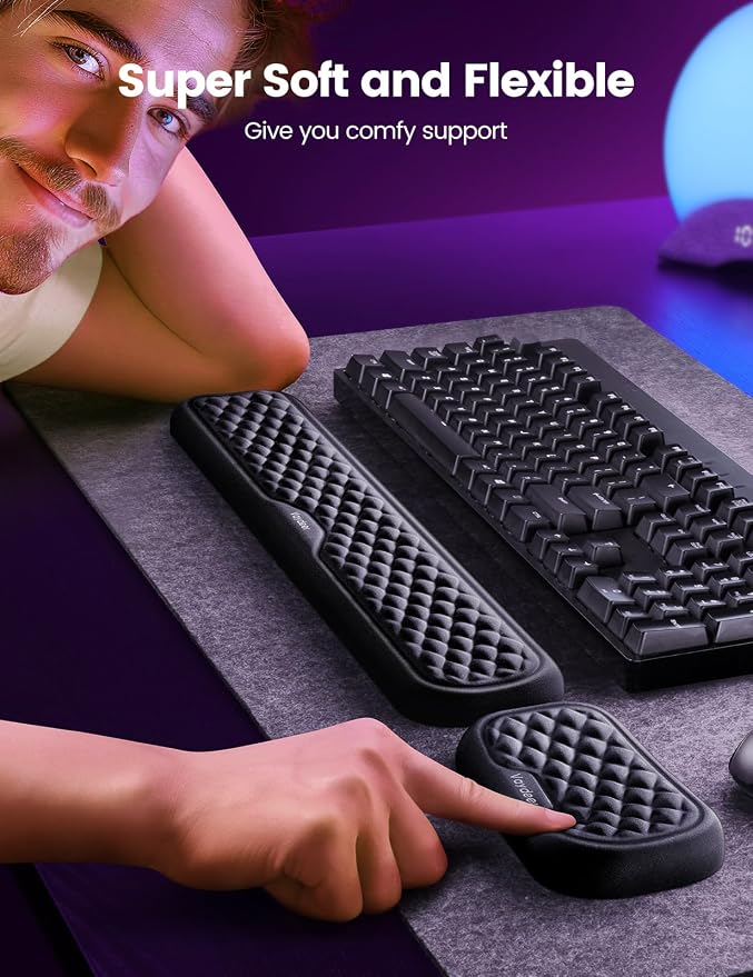 Vaydeer Wrist Rest for Keyboard and Mouse, Computer Ergonomic Wrist Support Pad, Soft Memory Foam Arm Cushion for Desk, Palm Hand Office Laptop Typing - Image 2