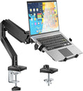 WALI Single Arm Laptop and Monitor Desk Mount for 17" Notebook and Up to 32" Screen, 2-in-1 Adjustable Gas Spring Monitor Arm with Laptop Tray, VESA 75x75 100x100,Holds 22-26.4 lbs, Black (GSMP001NLP) by WALI