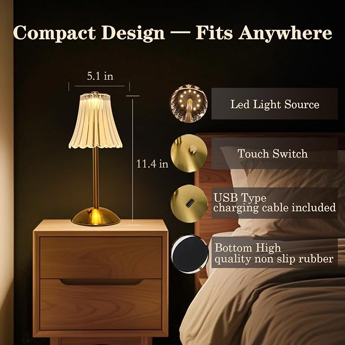 2 Pcs Cordless Rechargeable Table Lamp, Touch Dimming, 3 Color Modes | 5000mAh Battery Power, Stepless Dimmable, Crystal Table lamp for Bedroom/Bar/Kitchen/Outdoor/Desk, Home Décor Gift - Image 2