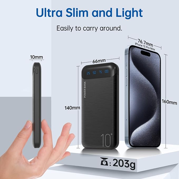 YOBON Power Bank 2 Pack 10000mAh Portable Charger with 2 USB 2.4A Outputs & USB C in/Out Slim Battery Pack for Huawei iPhone 16 15 14 13 12 iPad Samsung Galaxy Android Tablet - Image 6