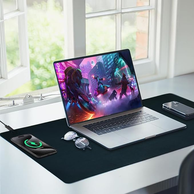 Desk Mat with Wireless Charging, Black Mouse Pad with Wireless Charger, Desk Pad Matt for Desktop, Mousepad Gaming Large Mouse Pad, Leather Compute for Keyboard and Mouse, 32" x 16" - Image 8