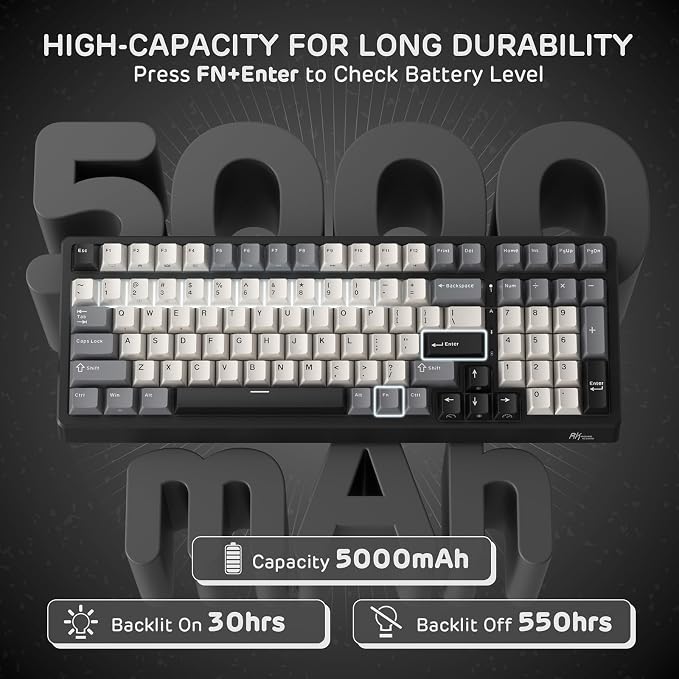 RK ROYAL KLUDGE F99 Wireless Mechanical Keyboard, Gasket Structure | 95% 100 Keys Hot Swappable RGB Gaming Keyboard, Tri-Mode BT/2.4GHz/USB-C, Pre-lubed Custom Switches, for PC/Xbox/PS4/PS5 - Image 7