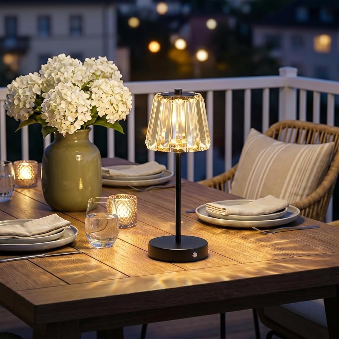 13" Small Crystal Cordless Table Lamp, Touch Rechargeable Desk Lamps | 3 Color Temps, Stepless Dimming, Black Portable Battery Operated LED Desk Lamps for Bedside, Nightstand, Kitchen, Patio, Gift - Image 8