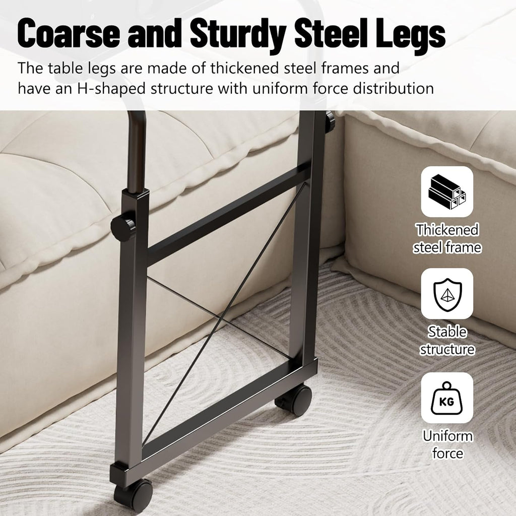 Overbed Table with Wheels, Adjustable Queen & King Bed Desk, Oaken - Image 7