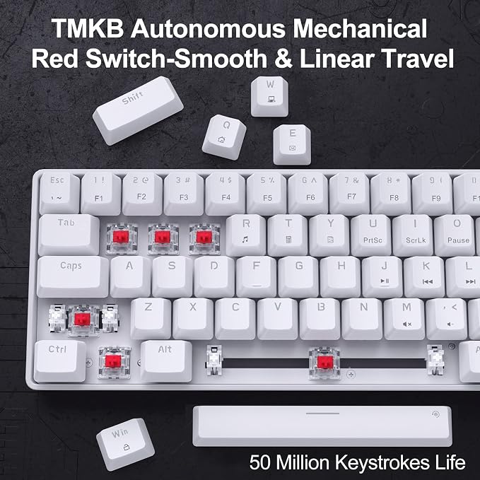 DIERYA T68SE 60% Gaming Mechanical Keyboard,Ultra Compact Mini 68 Key with Red Switches Wired Keyboard,Anti-Ghosting Keys, for Windows Laptops and PC Gamers,White - Image 3