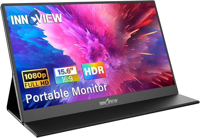 InnoView Portable Monitor, 15.6 Inch FHD 1080P HDMI USB C Second External Monitor for Laptop, Desktop, MacBook, Phones, Tablet, PS5/4, Xbox, Switch, Built-in Speaker with Protective Case by InnoView