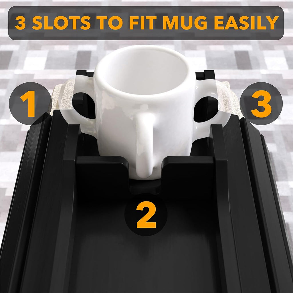 SpaceAid Bamboo Couch Cup Holder, Anti Falling Foldable Sofa Armrest Tray with Cup Holder, Couch Arm Side Table Organizer for Drink Cup Remote Snacks (Black) - Image 6