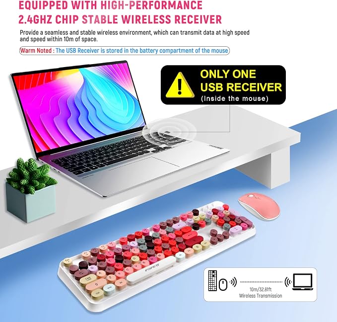 Wireless Keyboard and Mouse Sets,Reliable 2.4 GHz Connectivity for PC,Laptop,Smart TV and More (White Colorful) - Image 3