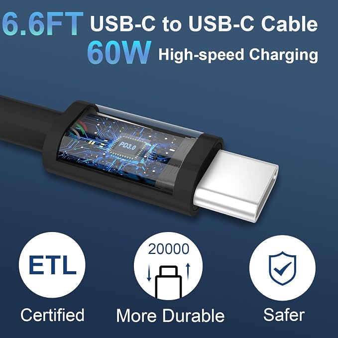 Phone 15/16/17 Pro Max Charger Fast Charging, 20W Dual Port USB C Charger Block with 6.6FT Long USB C to C Charging Cable Cord for Phone 17 16 15 Pro Max/17 16 15Pro/15/1615Plus,Air - Image 4