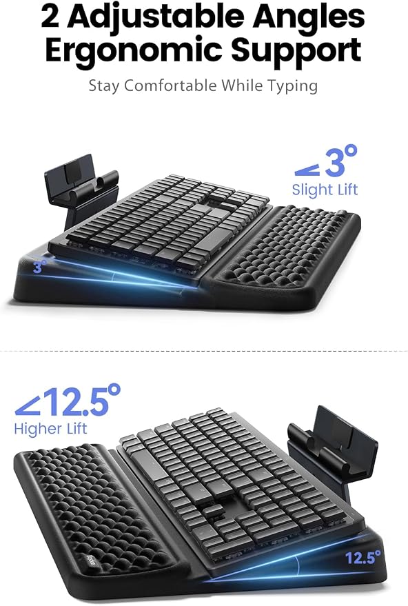 Vaydeer 4-in-1 Keyboard Wrist Rest, Ergonomic Keyboard Stand with Adjustable Phone Stand, Tilt Computer Pad Typing Support for Desk, Memory Foam Cushion Storage Riser Holder Tray Lift for Office Home - Image 6