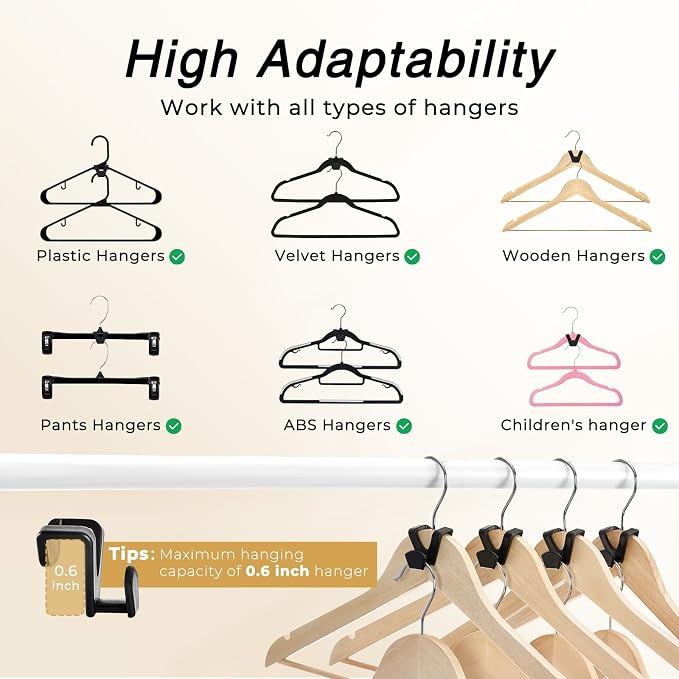 HOUSE DAY Space Saving Hangers 100 Pack, Clothes Hanger Connector Hooks | Heavy Duty Closet Space Saver, Small Space Solutions, Cascading Dorm Room Closet Organizer and Storage - Black - Image 4