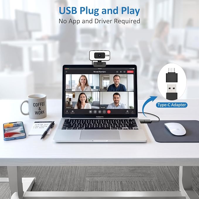 4K Webcam for PC, AutoFocus Webcam with Light for Desktop Computer | Web Camera with Microphone, FOV 80°, USB Plug and Play, Laptop Web Cam for Live Streaming, Online Teaching, Meetings - Image 6