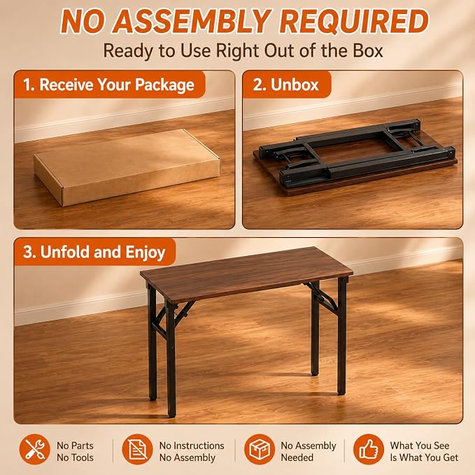 Folding Desk Foldable Desk - Folding Table for Small Spaces, Portable Compact Laptop Workstation for Computer Tasks, Study, Craft, Sewing, Home Office, Bedroom, Dorm and Narrow Space Storage - Image 4