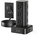 Power Strip Tower with 12 AC Outlets & 4 USB Ports(2 USB C), 6FT Cord | 16-in-1 Flat Plug Charging Station Tower , 6FT Extension Cord for Home Office Dorm, Black by olcorife