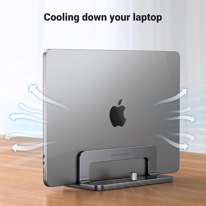 UGREEN Vertical Laptop Stand Holder for Desk Compatible with MacBook Pro, MacBook Air Stand Vertical Aluminum Adjustable for Up to 17.3 Inch Gaming Laptop, Gray - Image 6