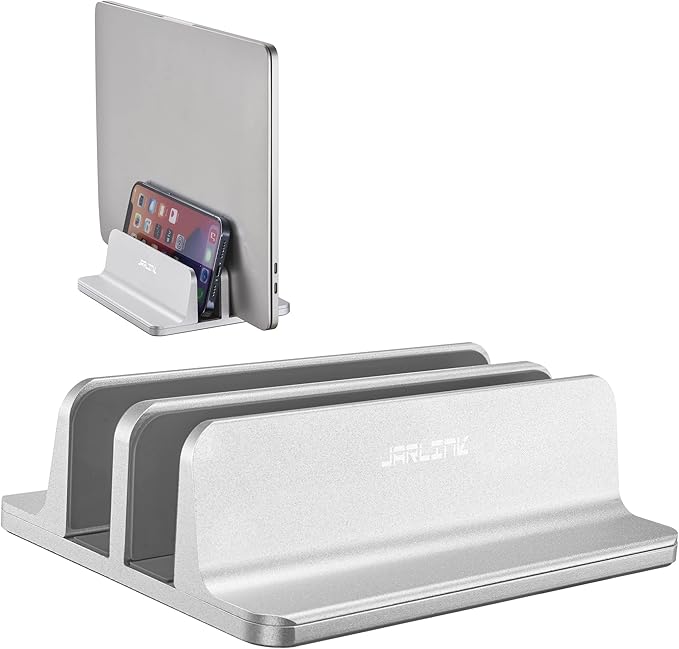 JARLINK Double Vertical Laptop Stand, Adjustable Aluminum Desk Dock, Black | Vertical Laptop Holder Fits up to 17.3" Notebooks, Space-saving Desktop Organizer for MacBook, Surface, Dell & Gaming Laptops by JARLINK