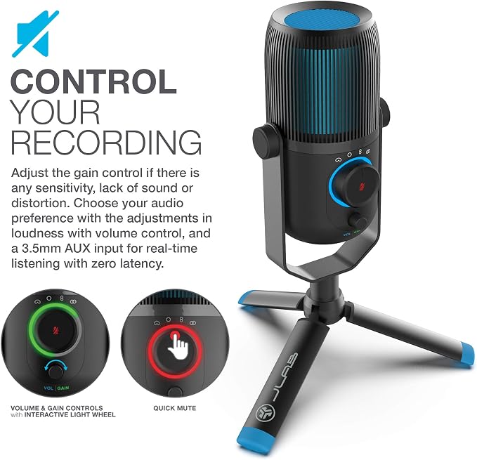 JLab Talk USB Microphone, USB-C Output, Cardioid, Omnidirectional, Stereo or Bidirectional, 96k Sample Rate, 20Hz, 20kHz Frequency Response, Volume, Gain Control, Quick Mute, Plug & Play - Image 5