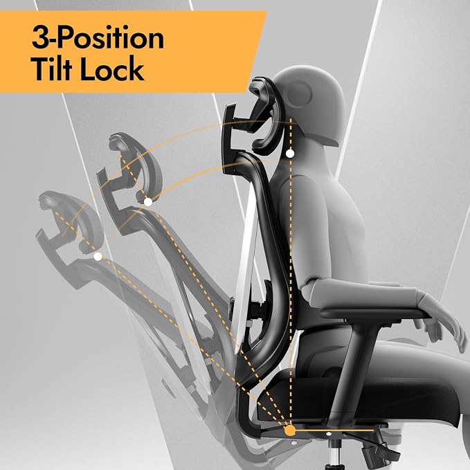 Ergonomic Mesh Office Chair - 3D Adjustable Lumbar Support & 3D Armrests, V-Shaped Back, Adjustable Desk Chair for Office & Home, Black - Image 5