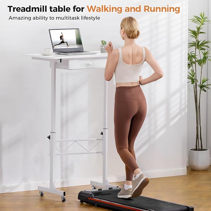 COMHOMA Small Standing Desk Adjustable Height Small Computer Desk Mobile Portable Rolling Laptop Table with Wheels 32" Computer Workstation Sit Stand Desks Portable Standing Table Treadmill desks - Image 2