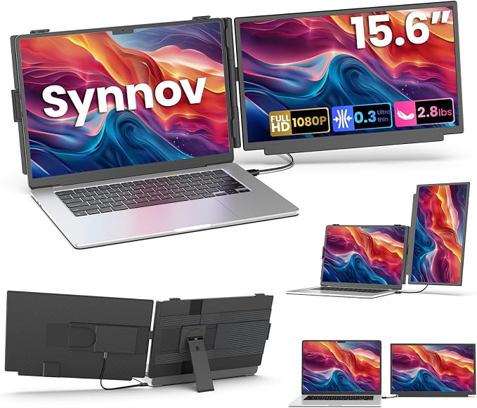 Laptop Screen Extender, 15.6" 1080P FHD Detachable & Portable Dual Monitor | Fit for 14-17.3" Laptops, Plug & Play, Travel Monitor Extender, Built in Speakers, Compatible with Wins/Mac/Chrome/Android by SynnovLaptopScreenExtender