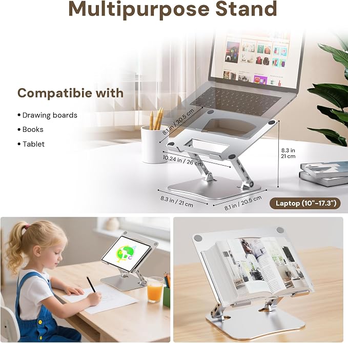 Laptop Stand for Desk – 2.5mm Aluminum Ergonomic Riser, Adjustable Height & Angle, Sturdy Yet Lightweight, Fits 10-17.3 Inch MacBook Pro/Air, Dell XPS, HP,Silver. - Image 4