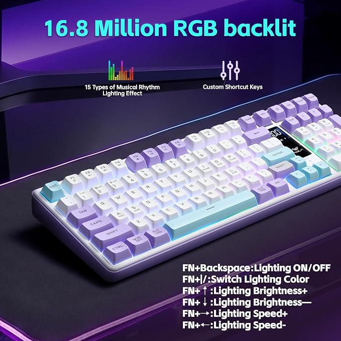 Aula S99pro V2 Full Size Gaming Keyboard,Wireless Creamy Membrane Keyboard | Tri-Mode Bluetooth/2.4GHz/USB-C,16.8mil RGB Backlit,Media Digital Screen,4000mAh Computer Wireless Keyboard with Number Pad - Image 4