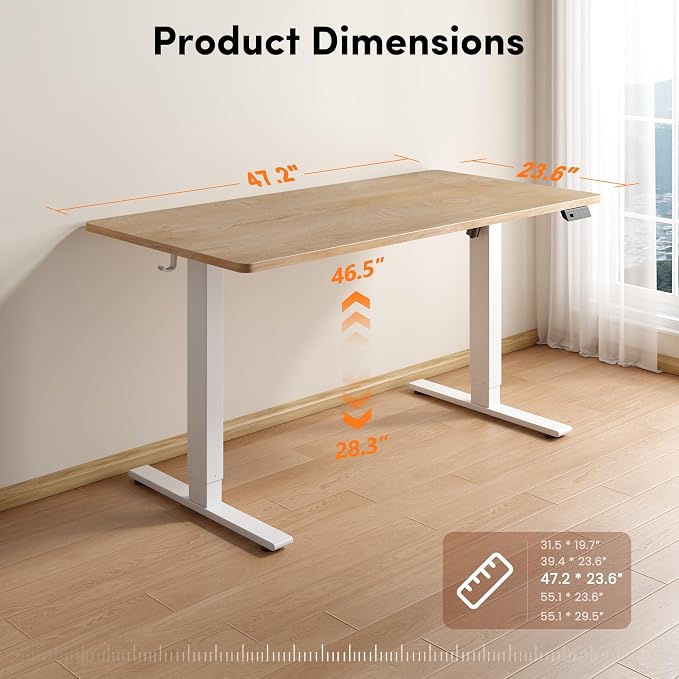 FEZIBO One-Piece Standing Desk, 48"x24" Seamless Tabletop Electric Height Adjustable for Home Office, Study Rooms & Multi-Device Workstations, Maple - Image 2