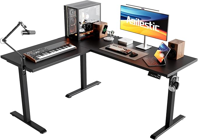 Agilestic L Shaped Electric Standing Desk Adjustable Height, 59Inch, Black | Electric Height Adjustable, Spacious Corner Desktop, Sturdy Steel Frame, Memory Presets, 176 lbs, Splice Board by Agilestic