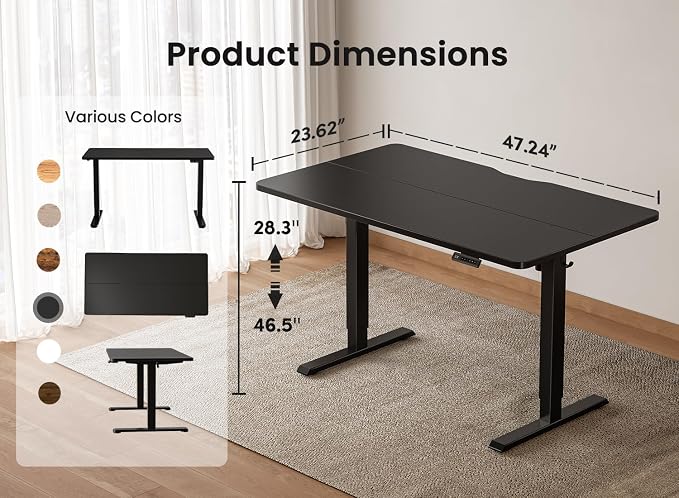 BANTI 48 × 24 Inches Standing Desk, Ergonomic, Electric Height Adjustable, Sit and Stand Up, Computer Office Desk with Splice Board, Black Frame/Black Top - Image 2