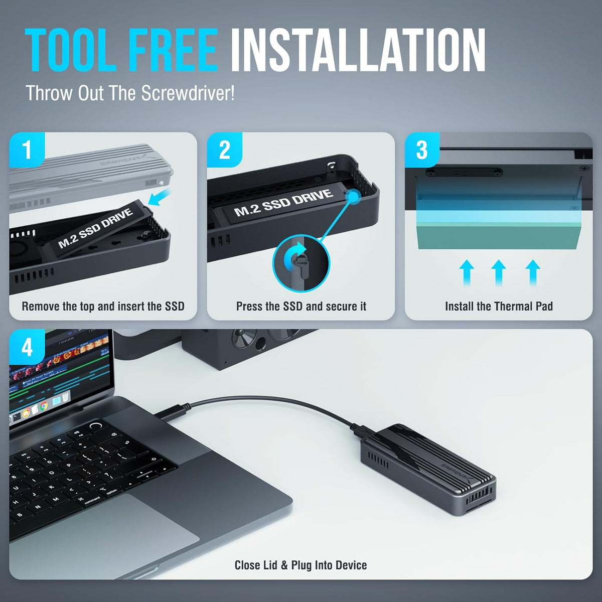 SABRENT USB4 NVMe SSD Enclosure, Tool-Free, 3900MB/s (EC-U4TN) - Image 6