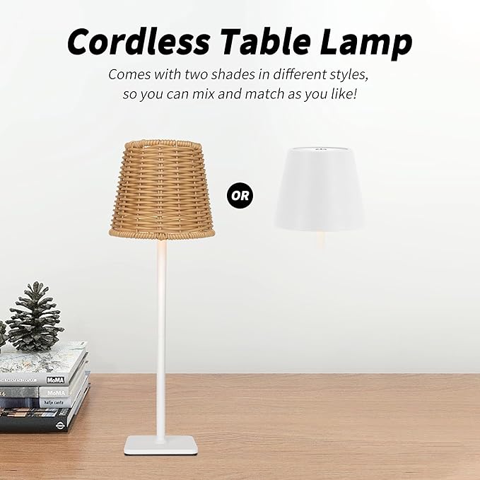 Mr. White Outdoor Waterproof Cordless Wireless Rechargeable Portable Top Touch Battery Operated Powered LED Table Lamp Desk Lamp Lights for Restaurant Kitchen Patio Dinner Dining (White) - Image 2