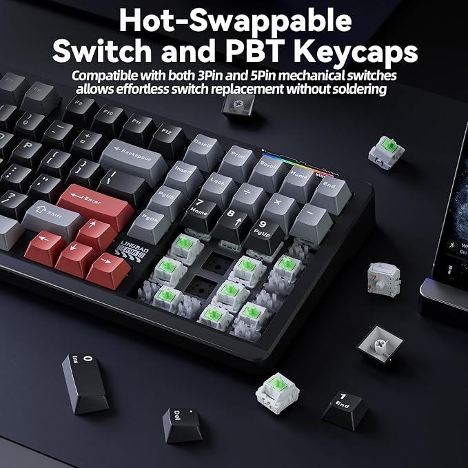 LINGBAO K98 Wireless Mechanical Gaming Keyboard, Tri-Mode Gasket Hot Swap | Linear Switches Creamy Keyboard with Number Pad,96% Layout RGB Backlit Mechanical Keyboard for PC Laptop, Custom Software - Image 5