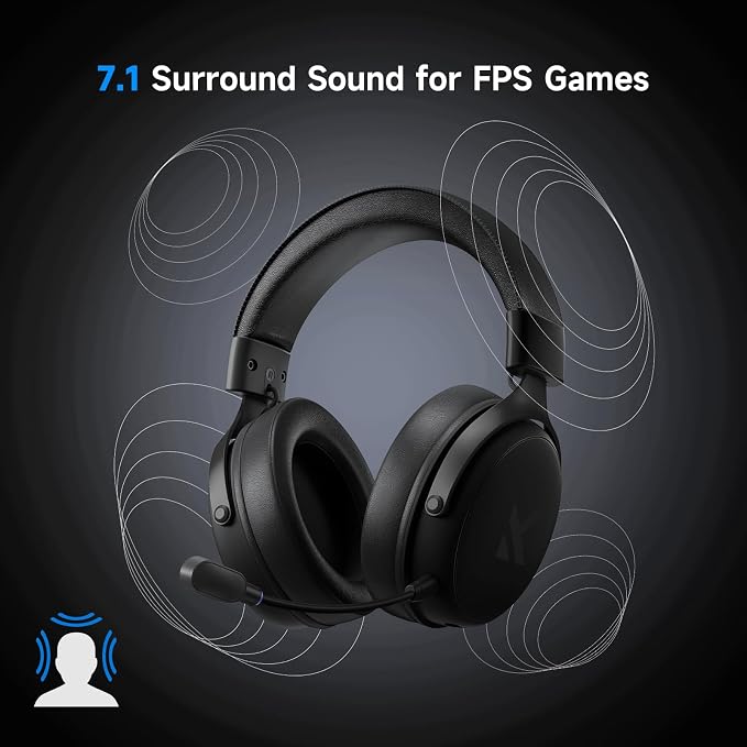 MCHOSE V9 PRO Wireless Gaming Headset 7.1 Surround Sound for PS5 PS4 PC SWITCH TOPSPEED Gaming Headphones with Noise Canceling Mic, 250Hr Battery, Low 15ms Latency, Lightweight, BT 5.3 FPS Games Black - Image 3