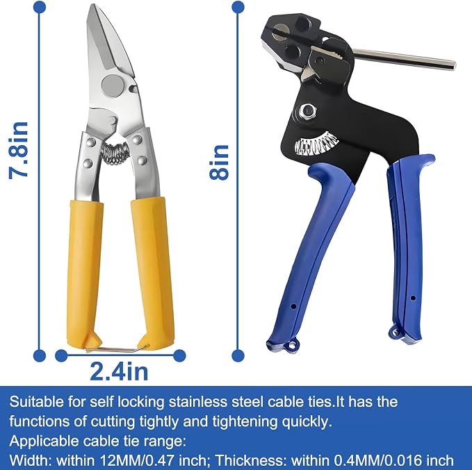 Heavy Duty Stainless Steel Zip Tie Gun Kit with 100pcs Self-Locking Metal Cable Ties, Duty Outdoor Adjustable Fastening Cutting Tie Tool Sets, Durable & Adjustable Tool Set (Blue) - Image 2