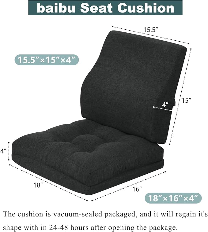 baibu Memory Foam Small Recliner Cushions with Lumbar Support Pillow Set, 18x16x4 Inch Dual-Layer Design Non-Slip Recliner Seat Cushion & Back Support Pillow for Reduce Hip & Lumbar Pain, Black - Image 4