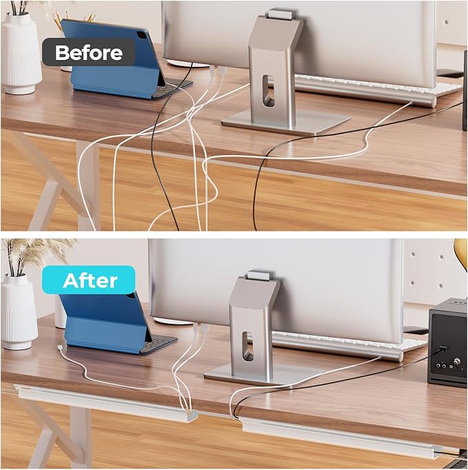Delamu 2 Pack Safe 15.7in Tidy Cable Management Solution, Protect Kids Pets with Home Office Cable Management Under Desk, Cable Organizer, Cable Management Kit, Cord Organizer for Desk, White - Image 5